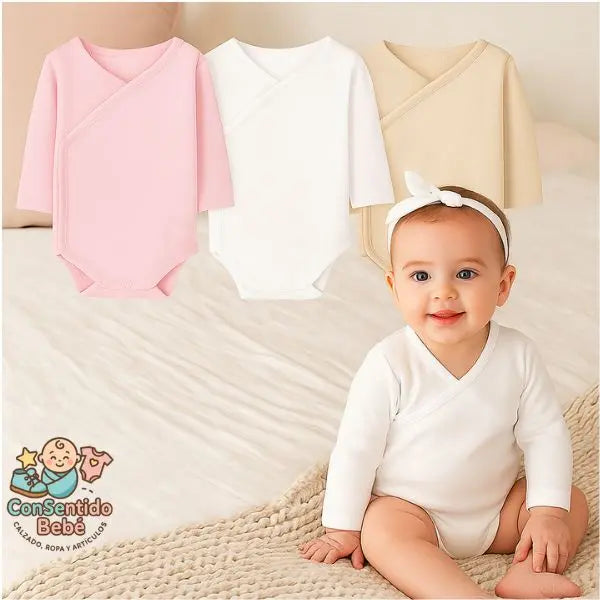 Pack de 3 Bodys Cruzados en 100% Algodón Pima