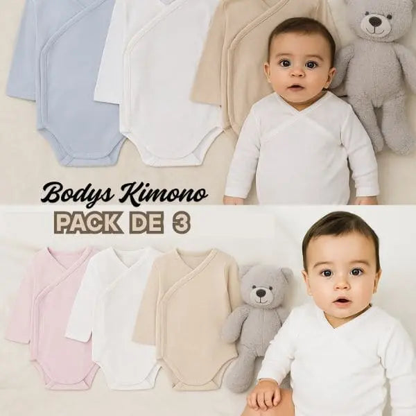 Pack de 3 Bodys Cruzados en 100% Algodón Pima